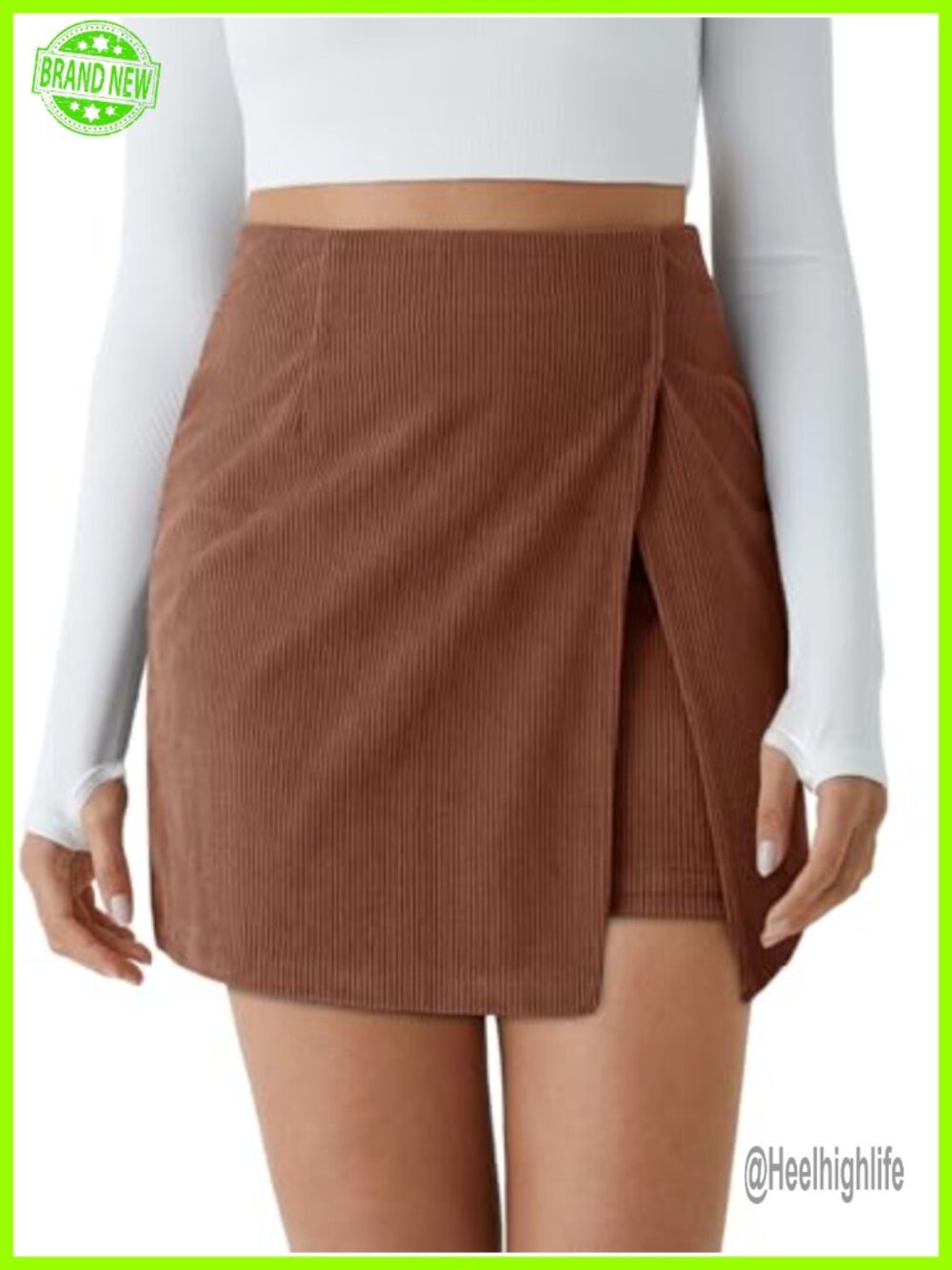 Corduroy Mini Skirt High Waisted A-Line Built-in Shorts Fall Skirt
